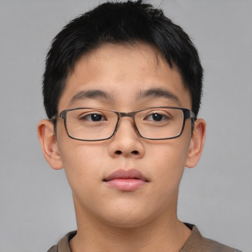 Neutral asian young-adult male with short  brown hair and brown eyes