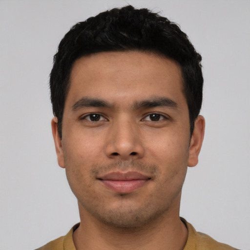 Neutral asian young-adult male with short  black hair and brown eyes