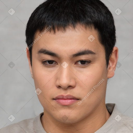 Neutral asian young-adult male with short  brown hair and brown eyes