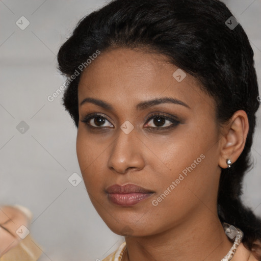 Neutral black young-adult female with short  brown hair and brown eyes