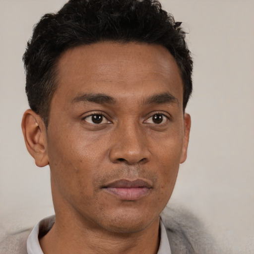 Neutral black young-adult male with short  brown hair and brown eyes