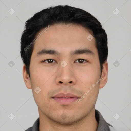 Neutral asian young-adult male with short  black hair and brown eyes