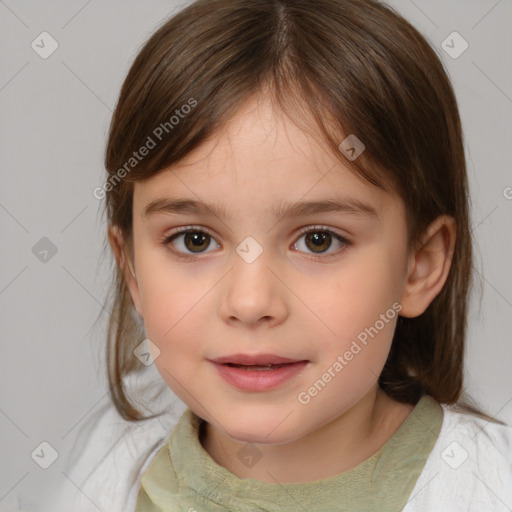 Neutral white child female with medium  brown hair and brown eyes