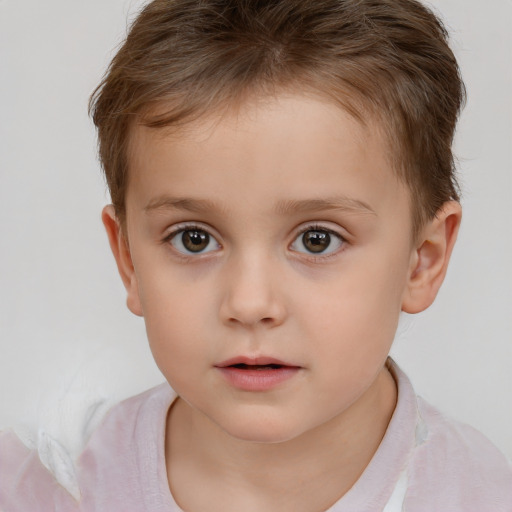 Neutral white child female with short  brown hair and brown eyes