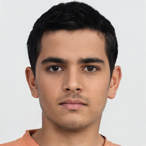 Neutral asian young-adult male with short  black hair and brown eyes