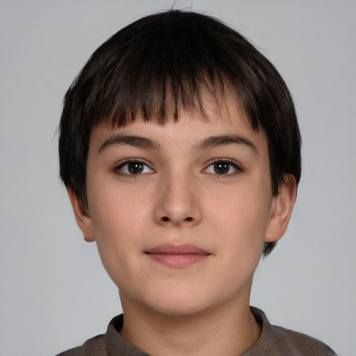 Neutral white young-adult female with short  brown hair and brown eyes