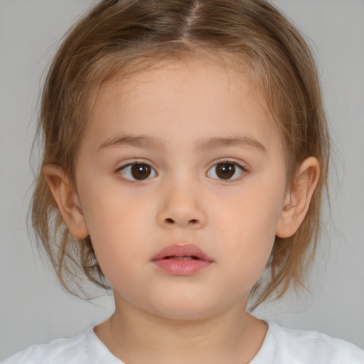 Neutral white child female with medium  brown hair and brown eyes