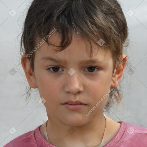 Neutral white child female with short  brown hair and brown eyes