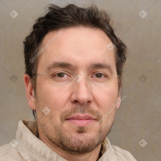 Neutral white adult male with short  brown hair and brown eyes