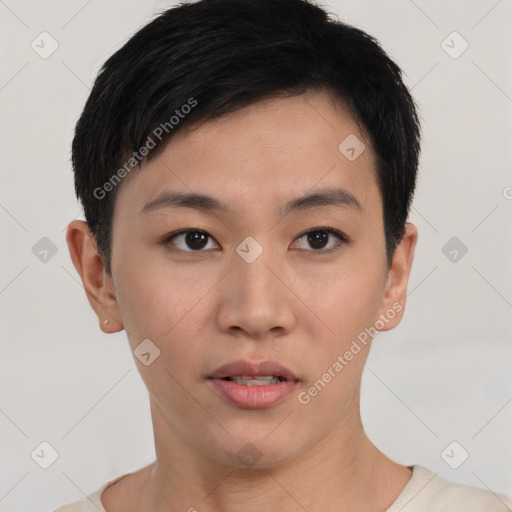 Neutral asian young-adult male with short  black hair and brown eyes