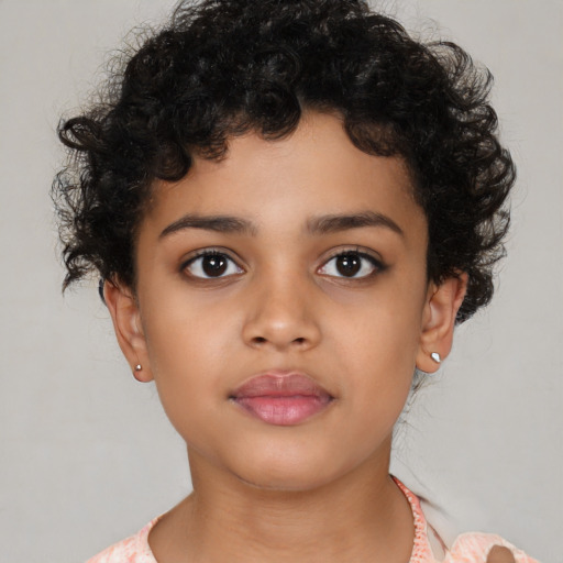 Neutral latino child female with short  brown hair and brown eyes