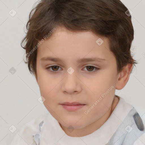 Joyful white child female with short  brown hair and brown eyes