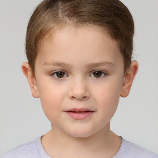 Neutral white child female with short  brown hair and brown eyes