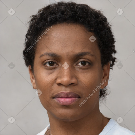 Neutral black young-adult female with short  brown hair and brown eyes