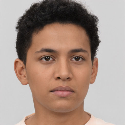 Neutral latino young-adult male with short  brown hair and brown eyes