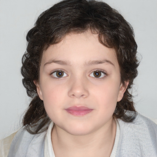 Neutral white child female with medium  brown hair and brown eyes