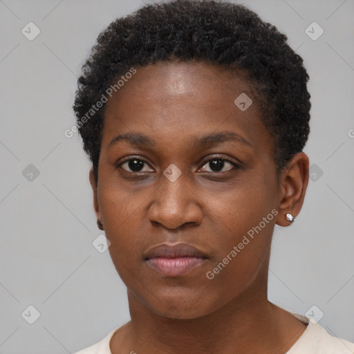 Neutral black young-adult female with short  brown hair and brown eyes