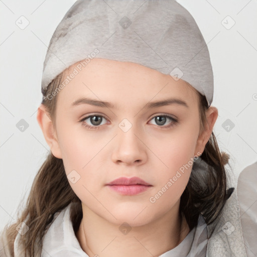 Neutral white child female with medium  brown hair and brown eyes