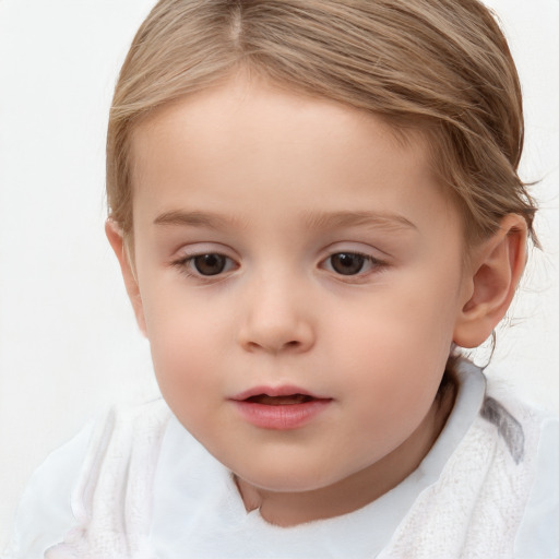 Neutral white child female with short  brown hair and brown eyes