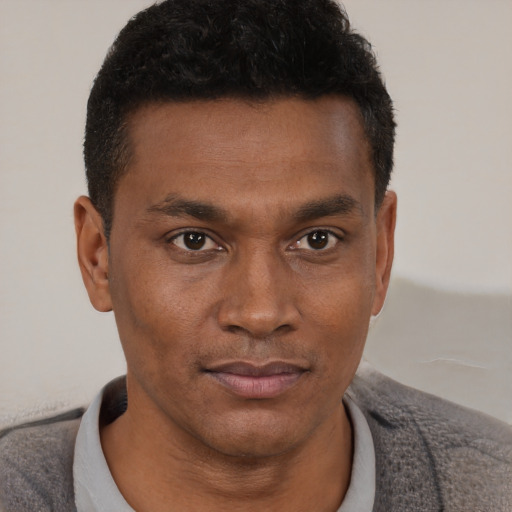 Neutral black young-adult male with short  brown hair and brown eyes