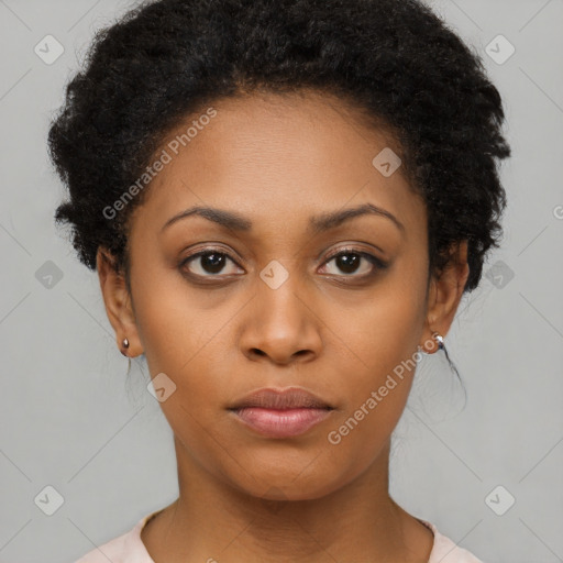 Neutral black young-adult female with short  brown hair and brown eyes