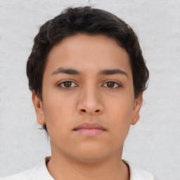 Neutral latino young-adult female with short  brown hair and brown eyes