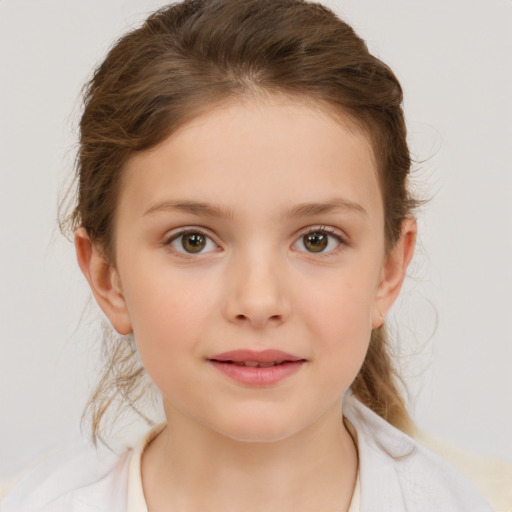 Neutral white child female with short  brown hair and brown eyes