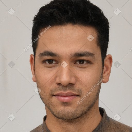 Neutral asian young-adult male with short  black hair and brown eyes