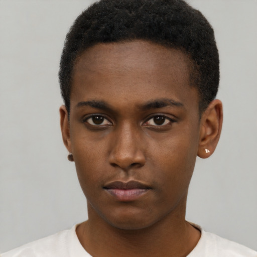 Neutral black young-adult male with short  brown hair and brown eyes