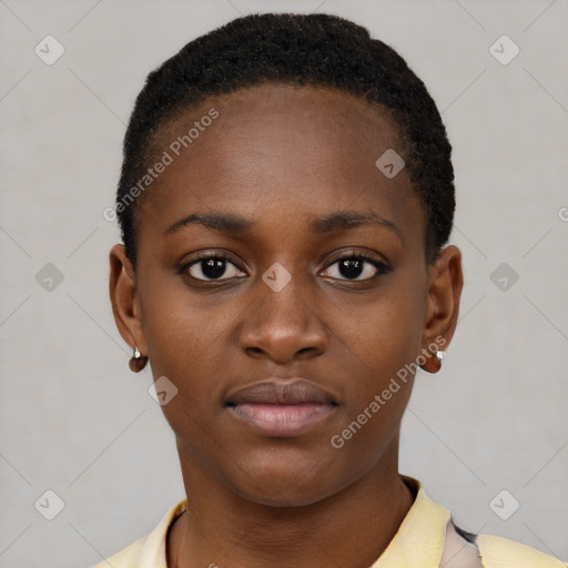 Neutral black young-adult female with short  brown hair and brown eyes