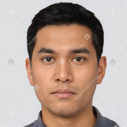 Neutral asian young-adult male with short  black hair and brown eyes