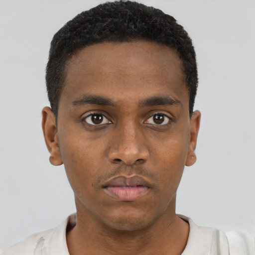 Neutral black young-adult male with short  brown hair and brown eyes