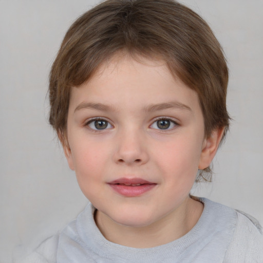 Neutral white child female with short  brown hair and brown eyes