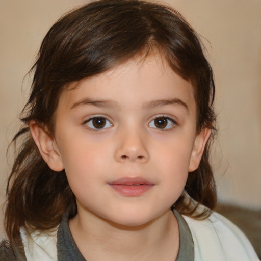 Neutral white child female with medium  brown hair and brown eyes