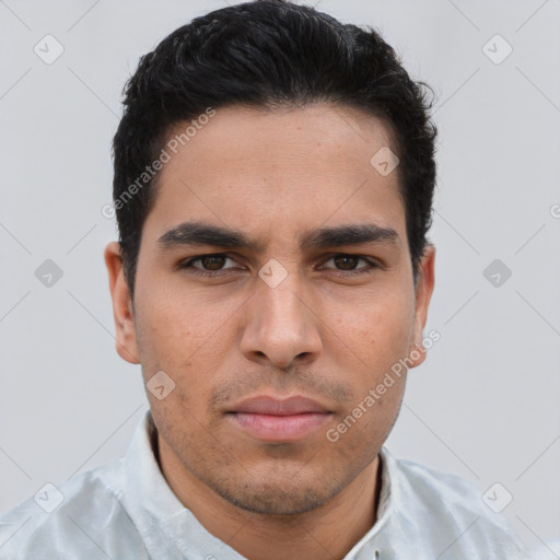 Neutral asian young-adult male with short  brown hair and brown eyes