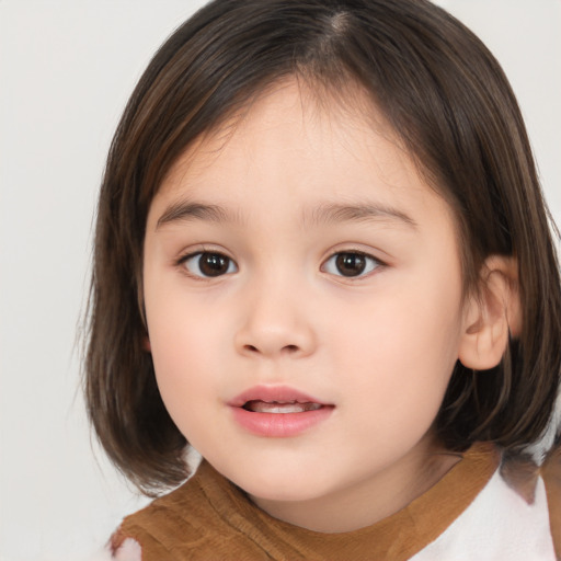 Neutral white child female with medium  brown hair and brown eyes