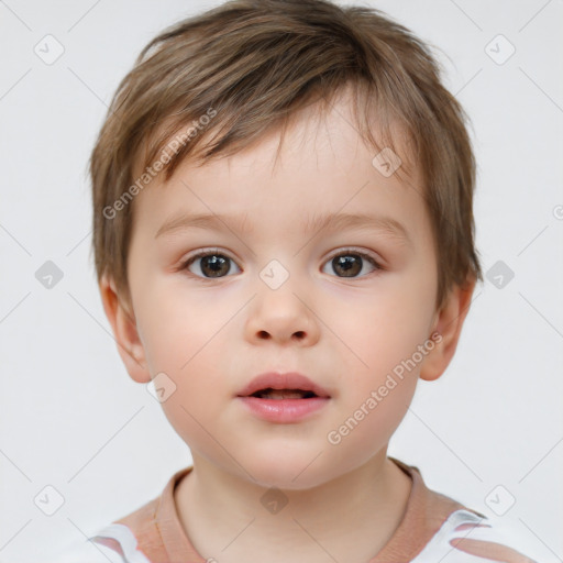 Neutral white child male with short  brown hair and brown eyes