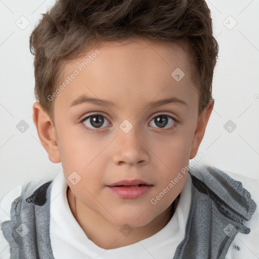 Neutral white child female with short  brown hair and brown eyes