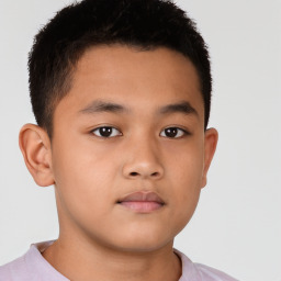Neutral asian child male with short  brown hair and brown eyes