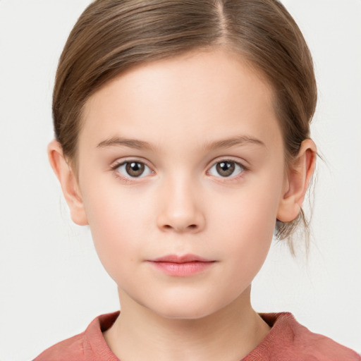 Neutral white child female with medium  brown hair and grey eyes