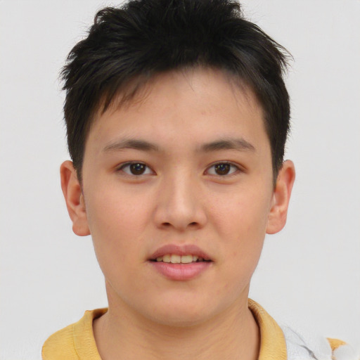 Neutral asian child male with short  brown hair and brown eyes