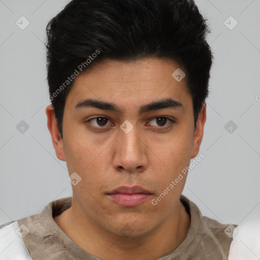 Neutral asian young-adult male with short  black hair and brown eyes