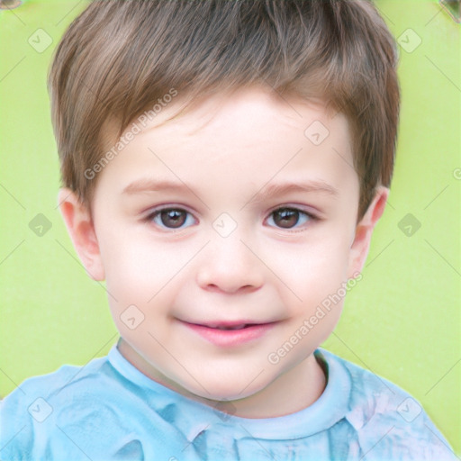 Joyful white child male with short  brown hair and brown eyes