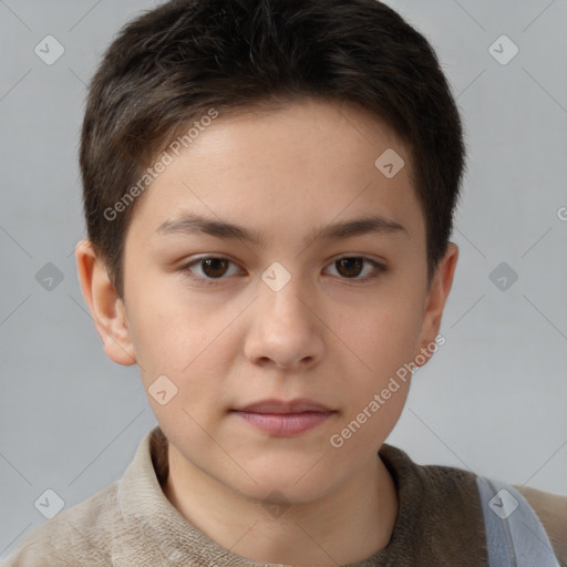 Neutral white young-adult female with short  brown hair and brown eyes