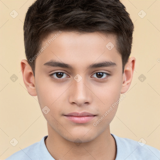 Neutral white child male with short  brown hair and brown eyes