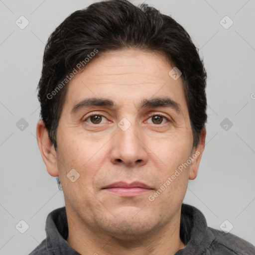 Neutral white adult male with short  brown hair and brown eyes