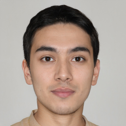 Neutral asian young-adult male with short  black hair and brown eyes