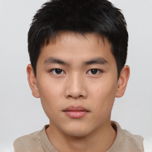 Neutral asian young-adult male with short  brown hair and brown eyes