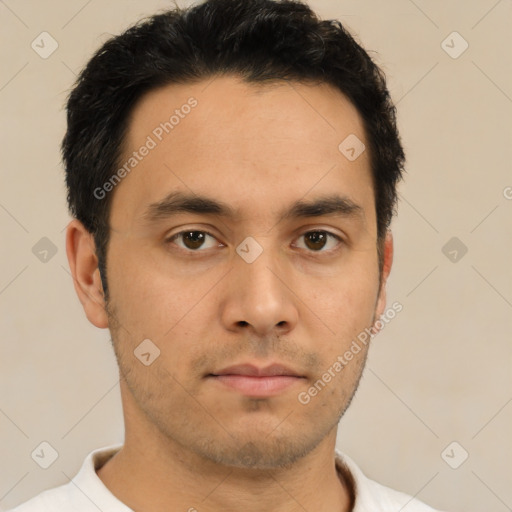 Neutral asian young-adult male with short  brown hair and brown eyes