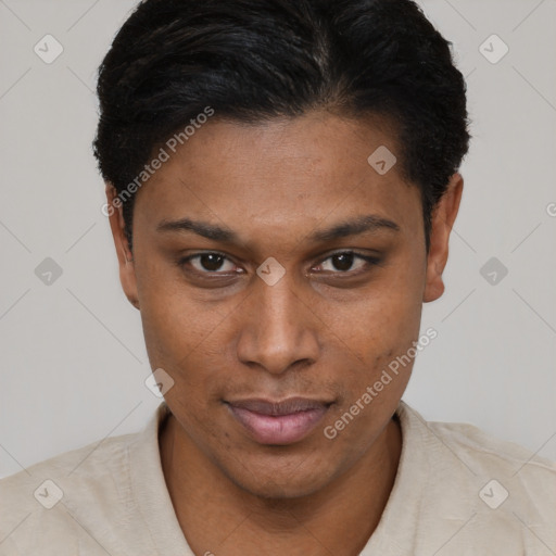 Neutral black young-adult female with short  brown hair and brown eyes